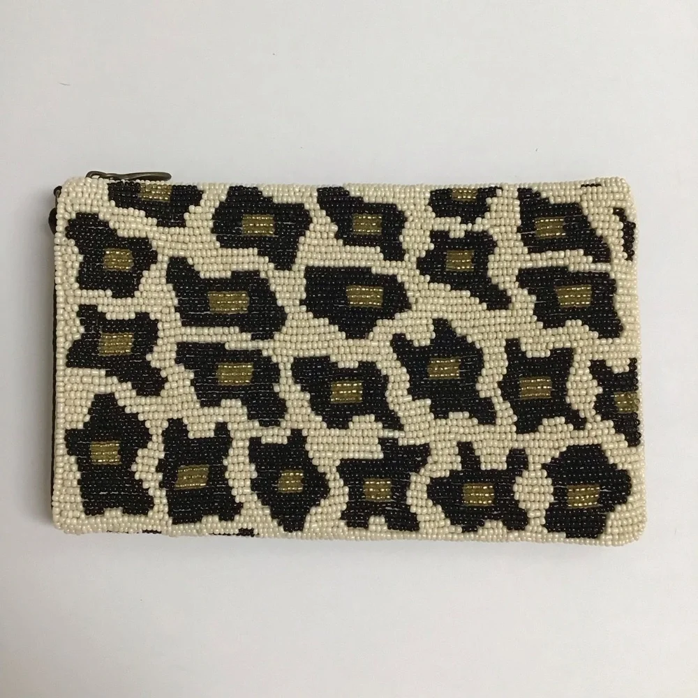 Beaded Leopard Crossbody Club Bag Wristlet Clutch Purse Wallet Bamboo Trading Co